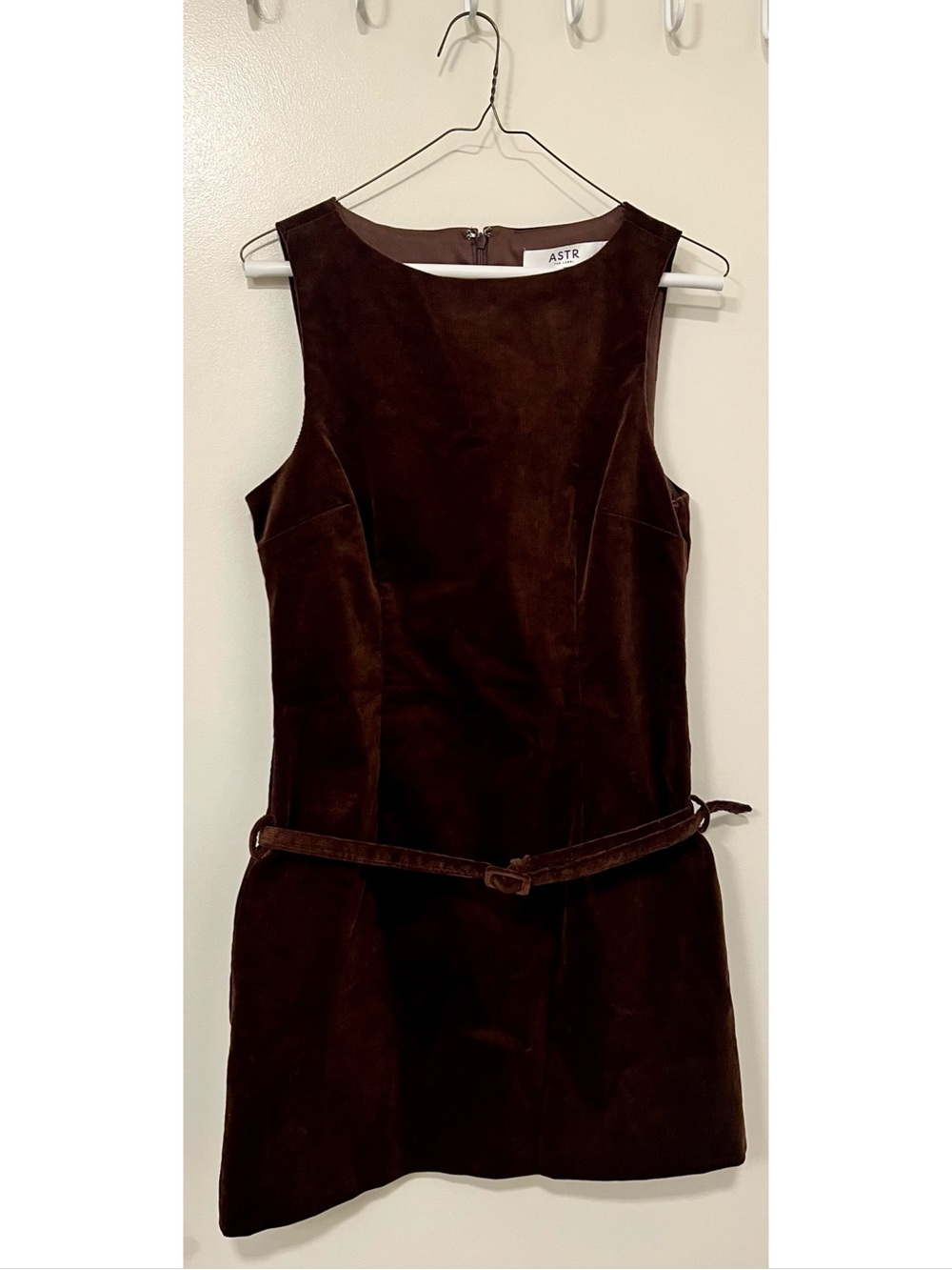 ASTR The Label Chocolate Brown Corduroy Belted Mini Dress
